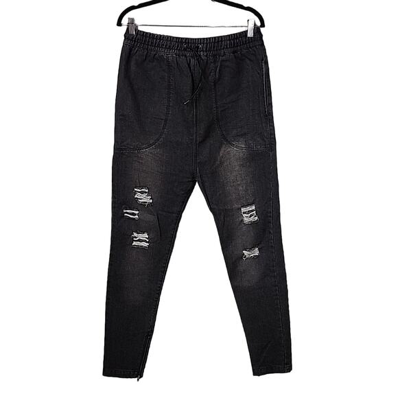I Love Ugly Black Denim Distressed Jogger Jeans, Men's Medium - Picture 1 of 11